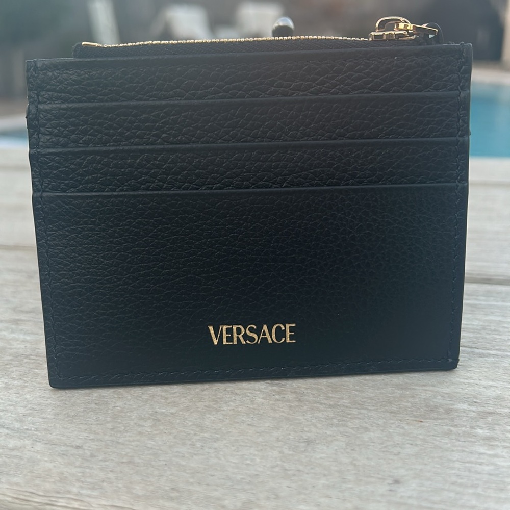 Versace Full Inclusion Black Leather Card Holder - Picture 2 of 6